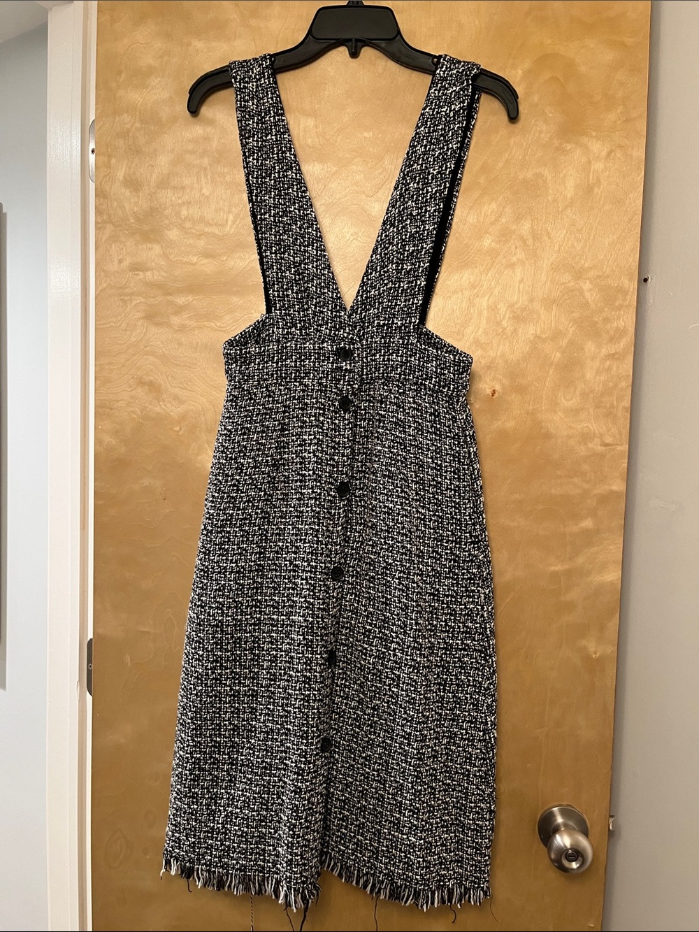 Paper Crane Black and White Tweed Midi Pinafore Dress